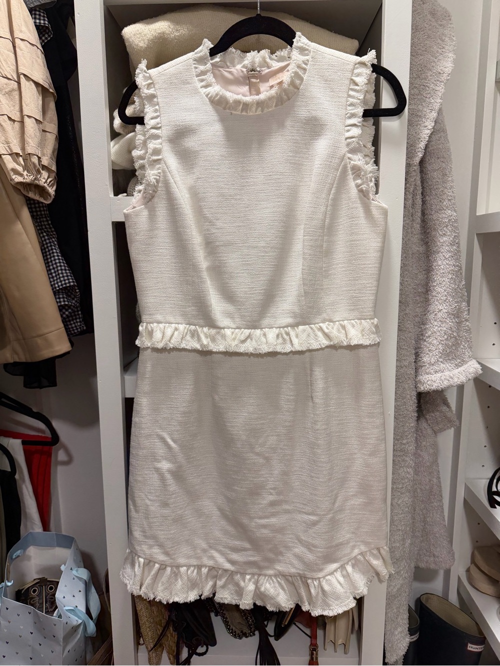 Rebecca Taylor White Ruffle Trim Shift Dress